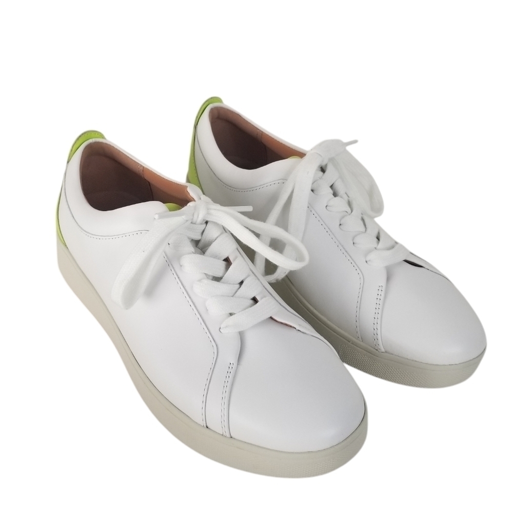 New Fitflop Rally Neon Pop Leather Sneakers White/Yellow Size 6.5
